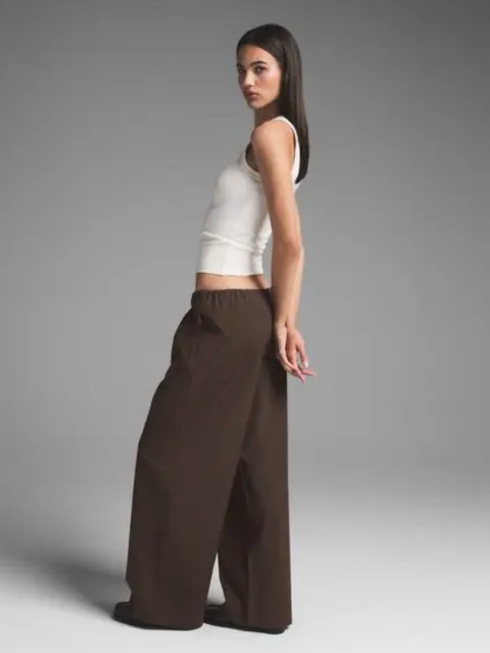 SKIMS Wide-Leg High-Rise Pants in Dark Brown